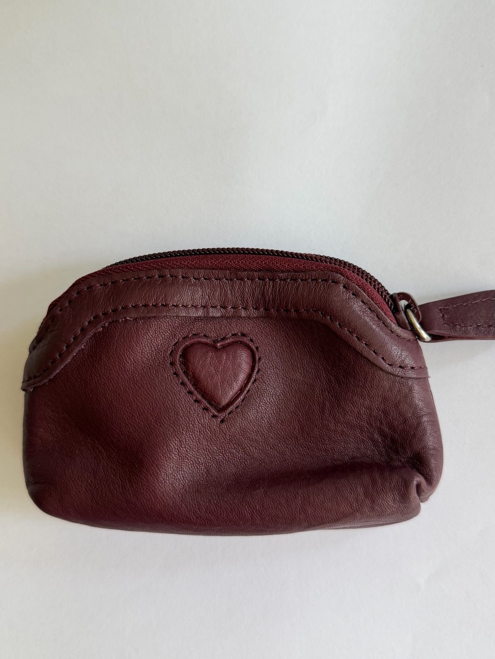 Brighton Small Burgundy Leather Coin Pouch with Heart Stitch